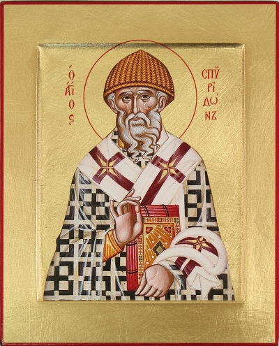 Icon: Holy Hierarch St. Spyridon of Tremethius - C13 (4.6''x5.7'' (11.8x14.6 cm))
