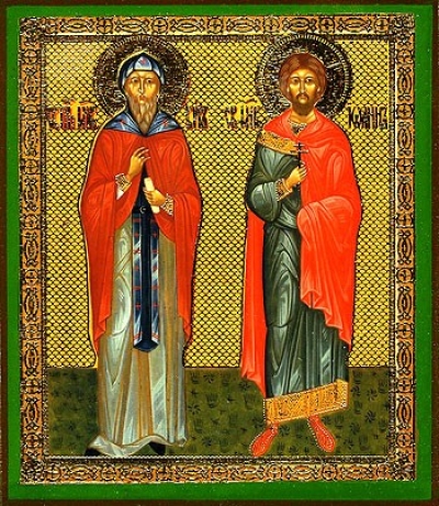 Religious Orthodox icon: Holy Martyrs Cyrus and John
