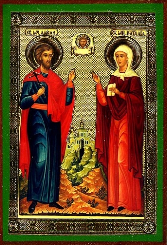 Religious Orthodox icon: Holy Martyrs Adrian and Natalie