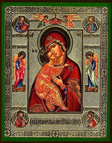 Religious Orthodox icon: Theotokos of Vladimir (with life scenes)