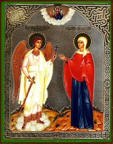 Religious Orthodox icon: Holy Martyr Natalie and Holy Guardian Angel