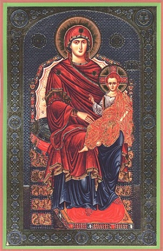 Religious Orthodox icon: Theotokos on the Throne