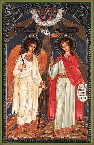 Religious Orthodox icon: Holy Great Martyr Marina and Guardian Angel