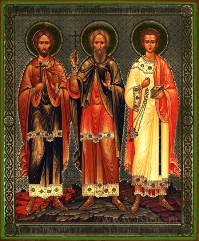 Religious Orthodox icon: Holy Martyrs Gourius, Samon and Abib