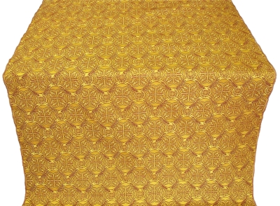 Poutivl' silk (rayon brocade) (yellow/gold with claret)