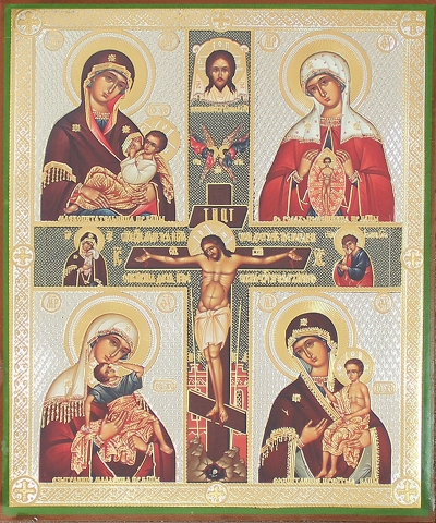 Religious icon: Four-part icon with Crucifixion
