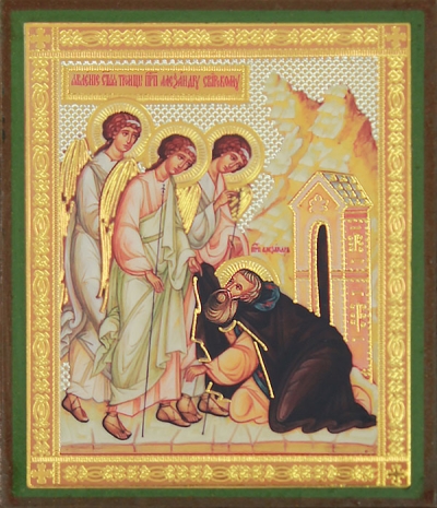 Religious icon: The Appearance of the Holy Trinity to Holy Venerable Alexander of Svirsk