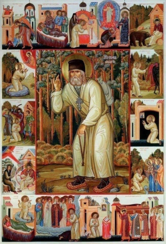 Icon: Holy Venerable Seraphim of Sarov (with scenes) - V