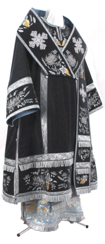 Bishop embroidered vestment set Chrysanthemum (black/silver) 